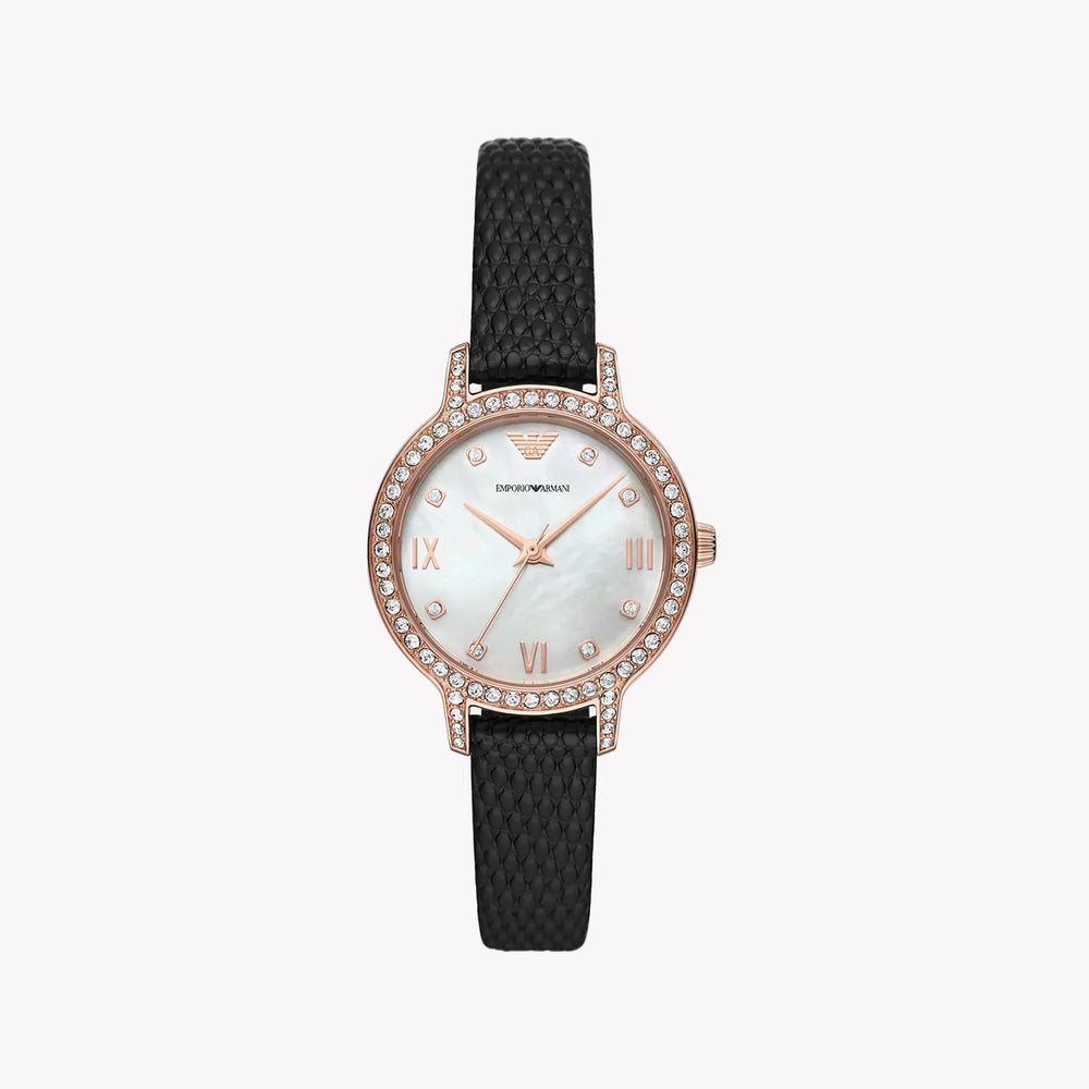 Emporio Armani Women's Rose Gold Watch, Black Leather | Ar11485 by i-watch