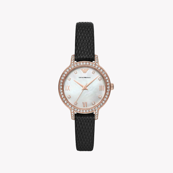 Emporio Armani Women's Rose Gold Watch, Black Leather | Ar11485 by i-watch