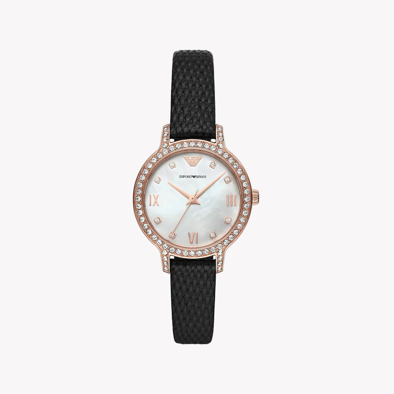 Emporio Armani Women's Rose Gold Watch, Black Leather | Ar11485 by i-watch