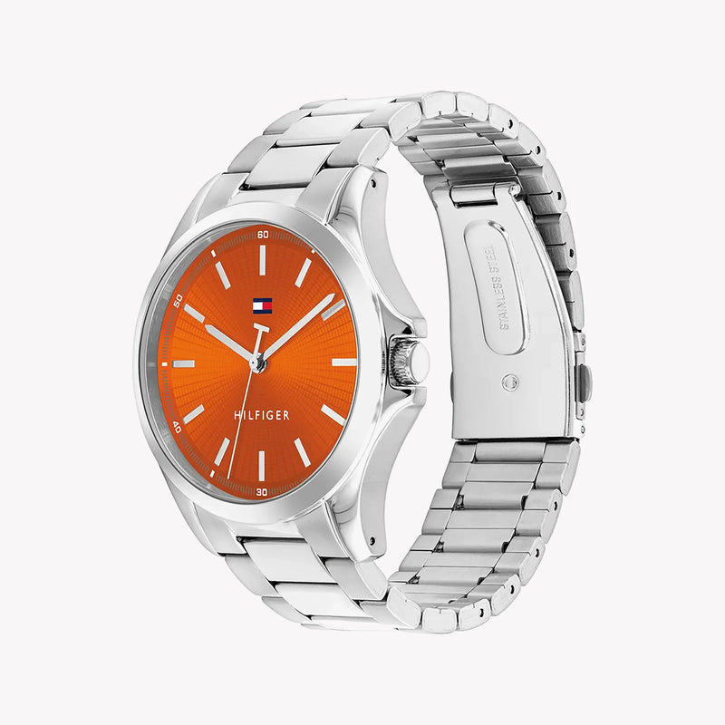 Tommy Hilfiger Men's Silver Stainless Steel, Orange Dial | 1710678 by i-watch