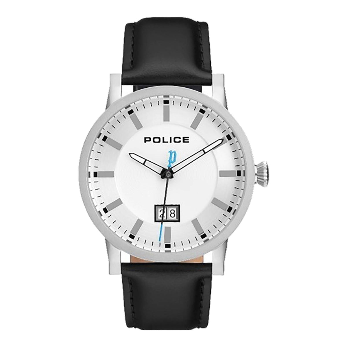 POLICE STAINLESS STEEL MEN'S TIMEPIECE - ELEGANT BLACK LEATHER & SILVER DIAL