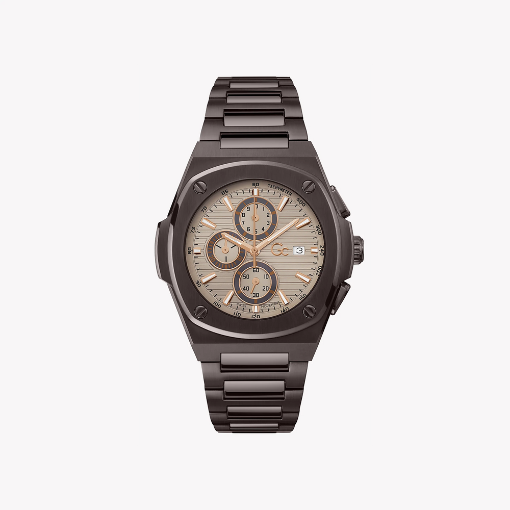 Guess Men's Brown Stainless Steel Watch, Beige Dial | Y99013g1mf by i-watch