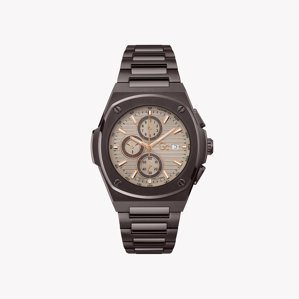 GUESS COLLECTION Y99013G1MF - BOLDLY ELEGANT MEN'S TIMEPIECE WITH STYLISH BROWN STAINLESS STEEL