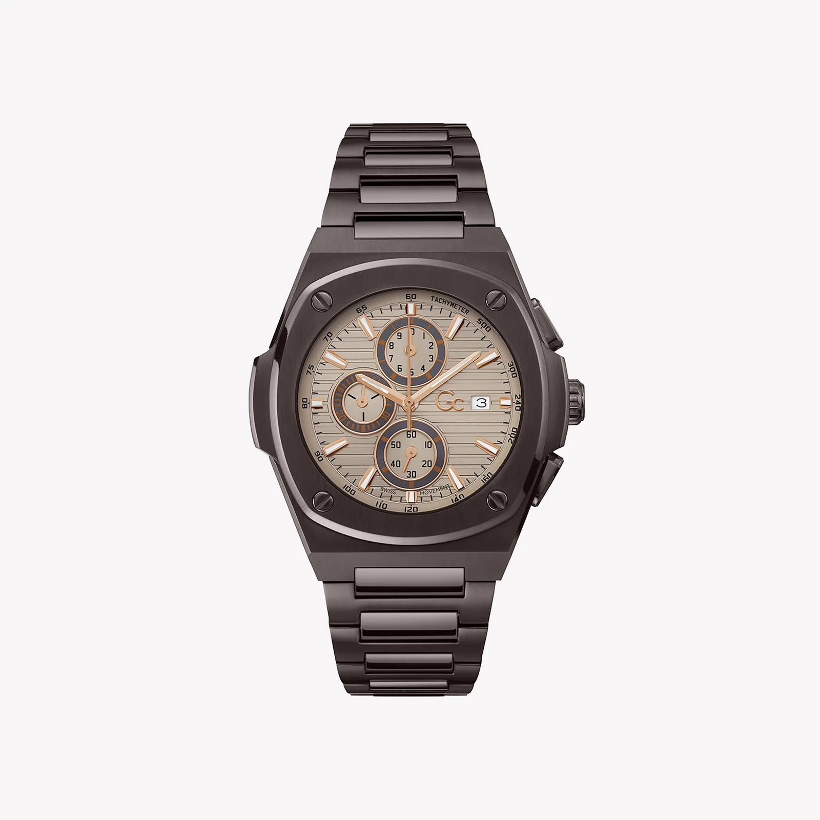 Guess Men's Brown Stainless Steel Watch, Beige Dial | Y99013g1mf by i-watch