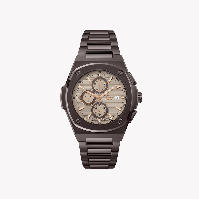 Guess Men's Brown Stainless Steel Watch, Beige Dial | Y99013g1mf by i-watch