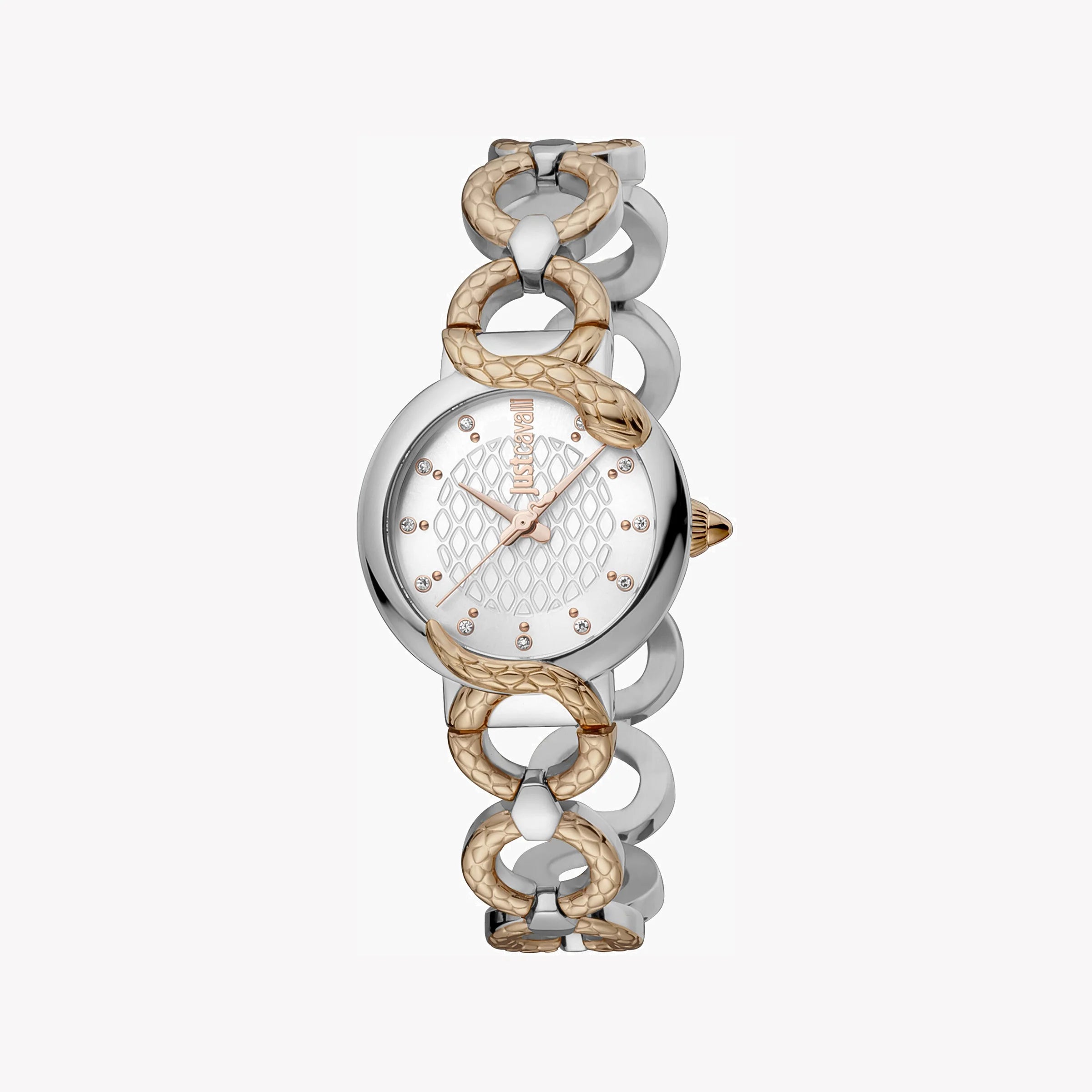 JUST CAVALLI Women's Watch with Silver & Rose Gold Stainless Steel Case and Silver & Rose Gold Stainless Steel Band