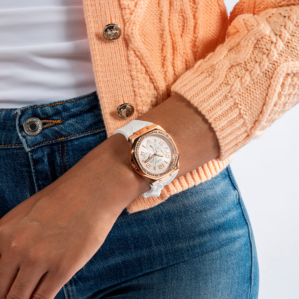 GUESS GW0694L3 ROSE GOLD GLAM - ELEGANT WOMEN'S TIMEPIECE with White Silicone Band and Chic White Dial-i-Watch-4