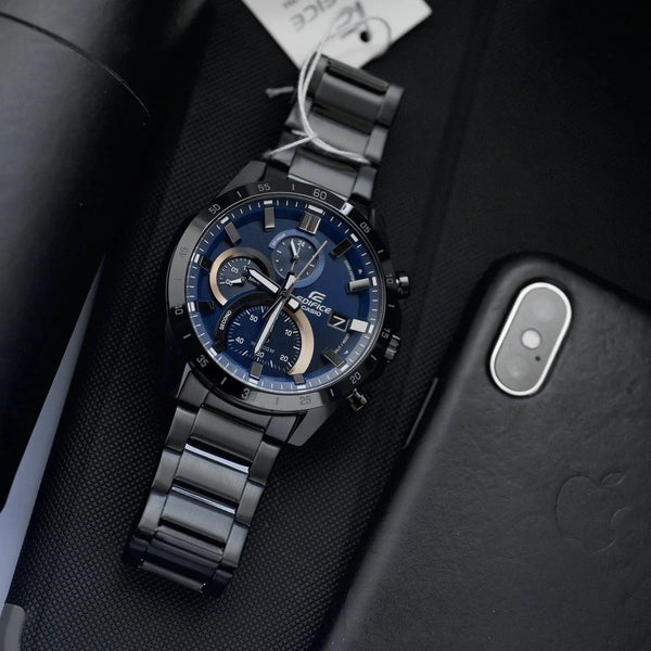 Edifice Elegance - Bold Black Men's Watch With Stainless Steel Band & Water Resistance by i-watch