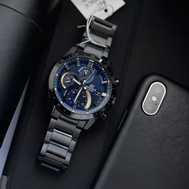 Edifice Elegance - Bold Black Men's Watch With Stainless Steel Band & Water Resistance by i-watch