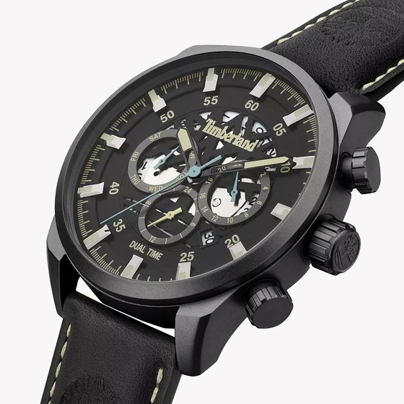 Timberland Men's Black Leather Watch, Black Dial | Tdwgf2100601 by i-watch