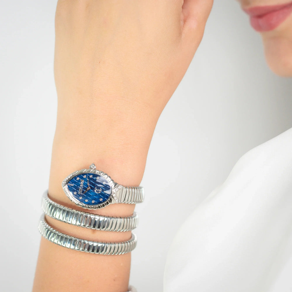 Just Cavalli Women's Silver Watch, Dark Blue Dial | Jc1l323m0015 by i-watch