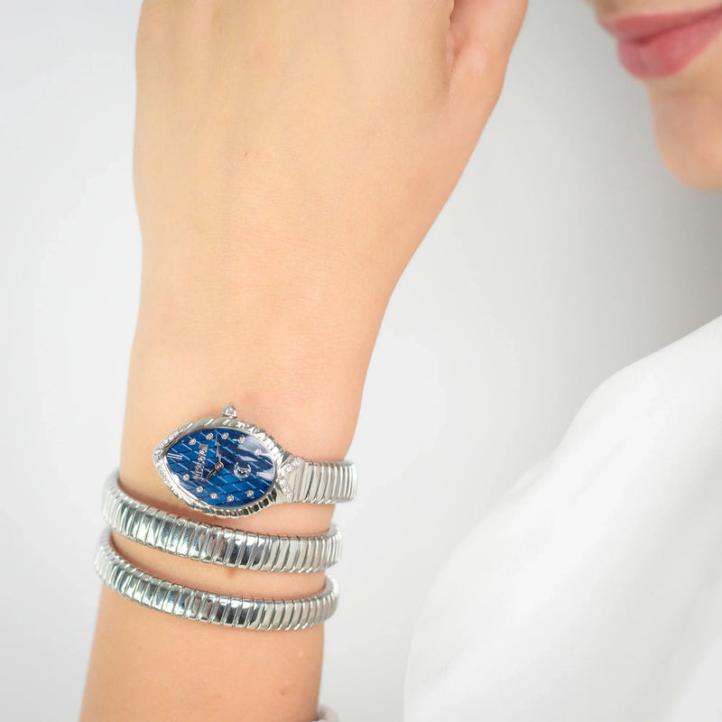 Just Cavalli Women's Silver Watch, Dark Blue Dial | Jc1l323m0015 by i-watch