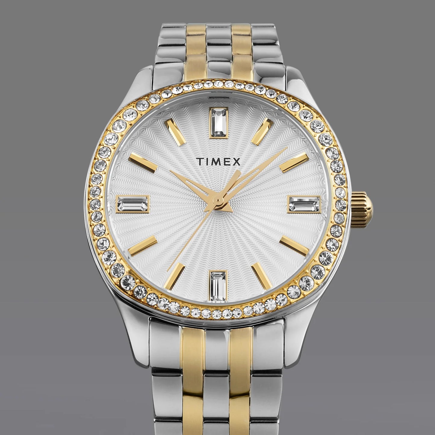 Timex Cushion Two-tone with Crystal Accents and Silver Dial TW2W17700 Women's Watch