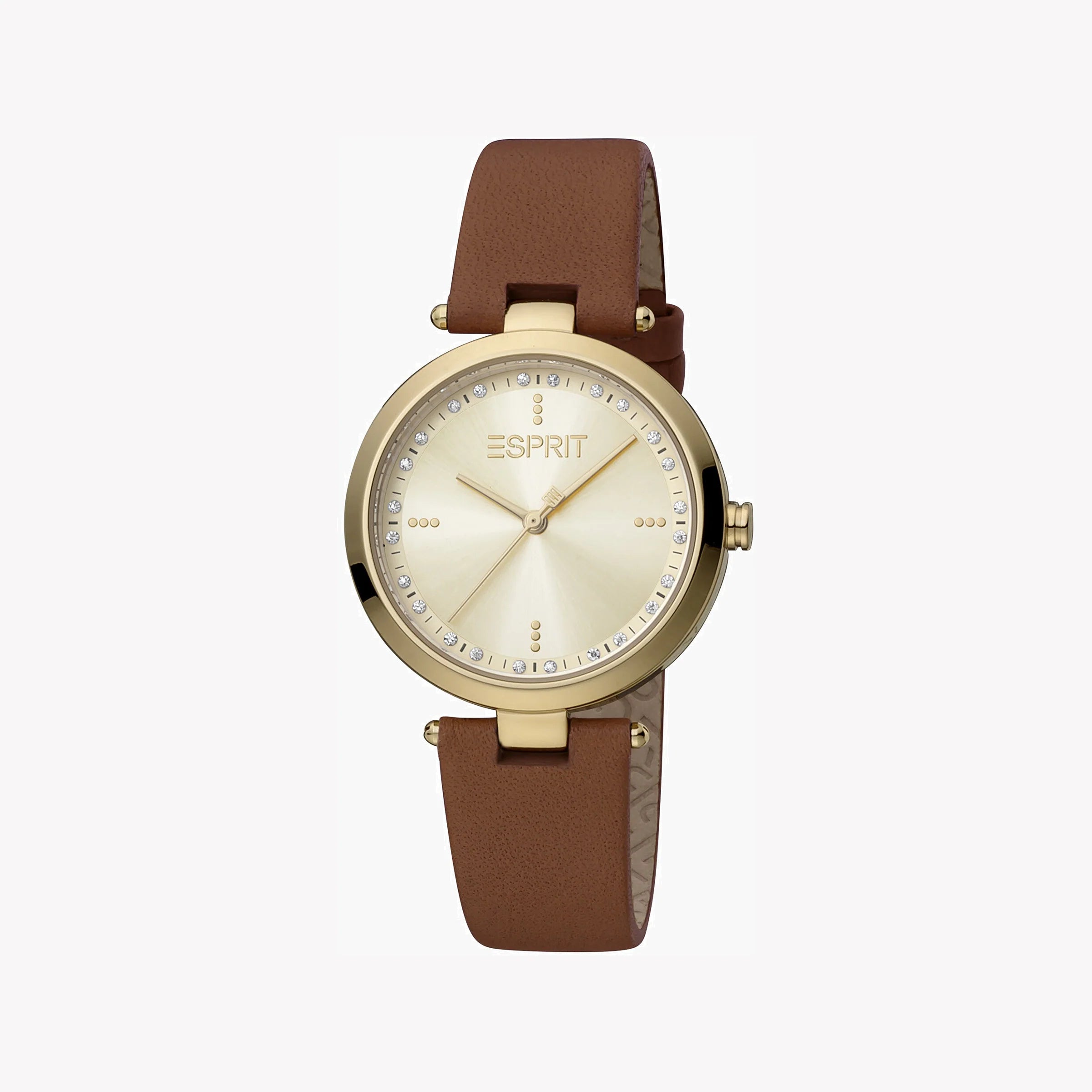 ESPRIT Women's Watch with Gold Stainless Steel Case and Brown Leather Band