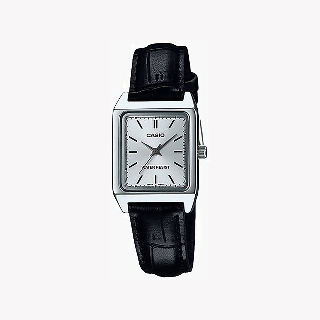 CASIO LTP-V007L-7E1UDF SPORTY ELEGANCE - TIMELESS WOMEN'S LEATHER WATCH with Silver Case & White Dial