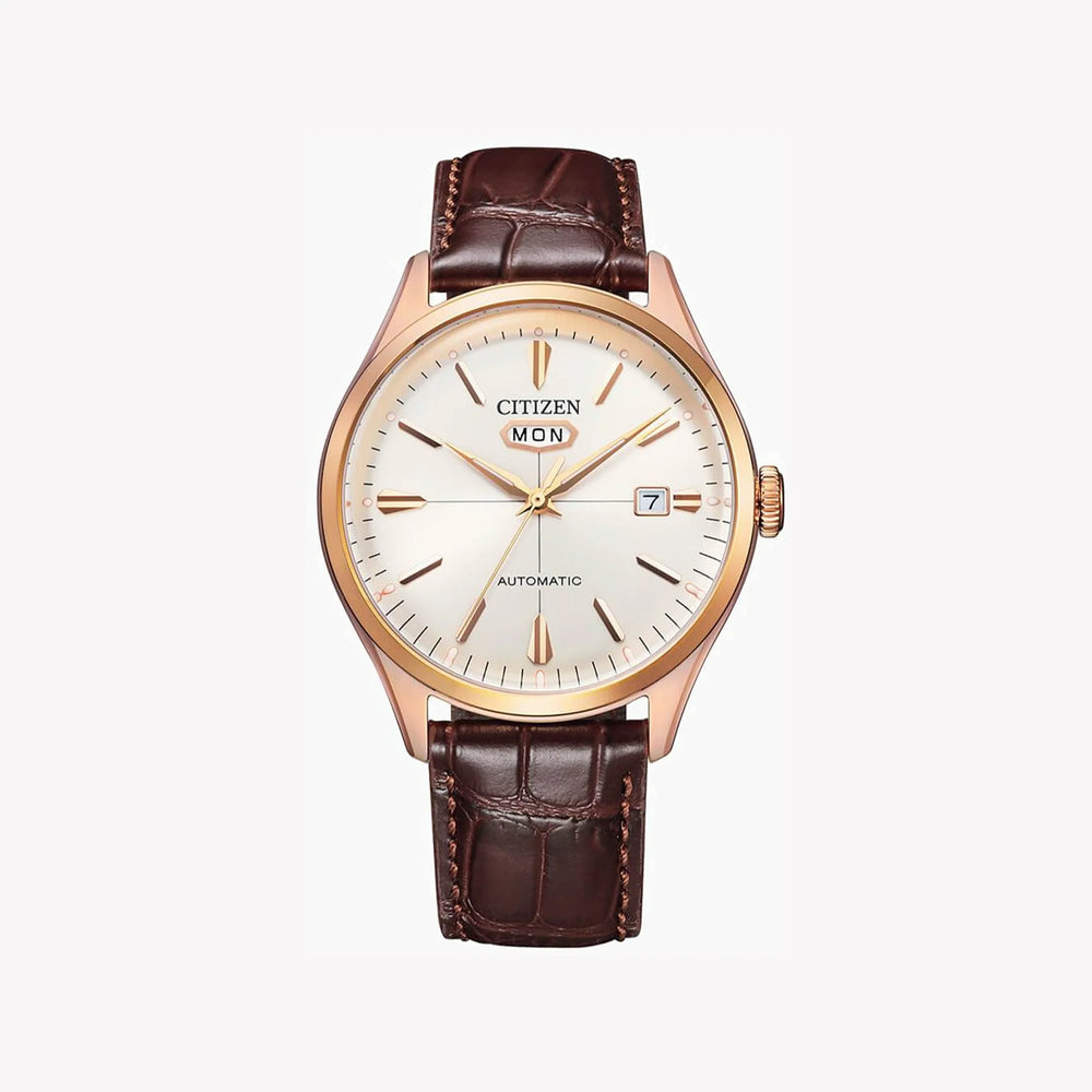 Citizen Nh8393-05a - Elegant Gold Automatic Men's Watch With Brown Leather Band by i-watch