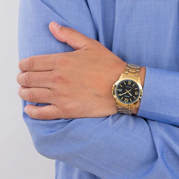 Timeless Elegance Men's Gold Watch, Black Dial | Mtp-V004g-1budf by i-watch