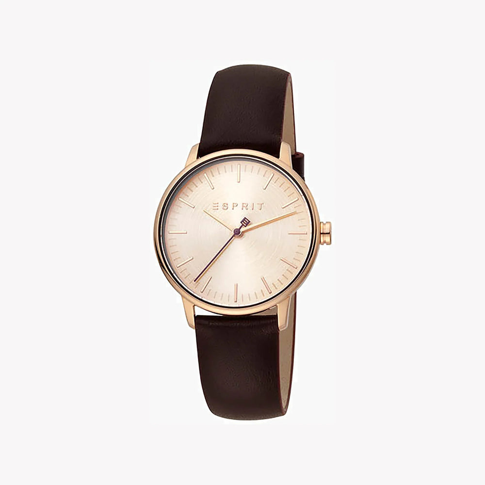 Esprit Women's Burgundy Leather Watch, Rose Gold Dial | ES1L154L0045 by i-watch