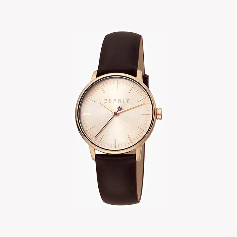 Esprit Women's Burgundy Leather Watch, Rose Gold Dial | ES1L154L0045 by i-watch