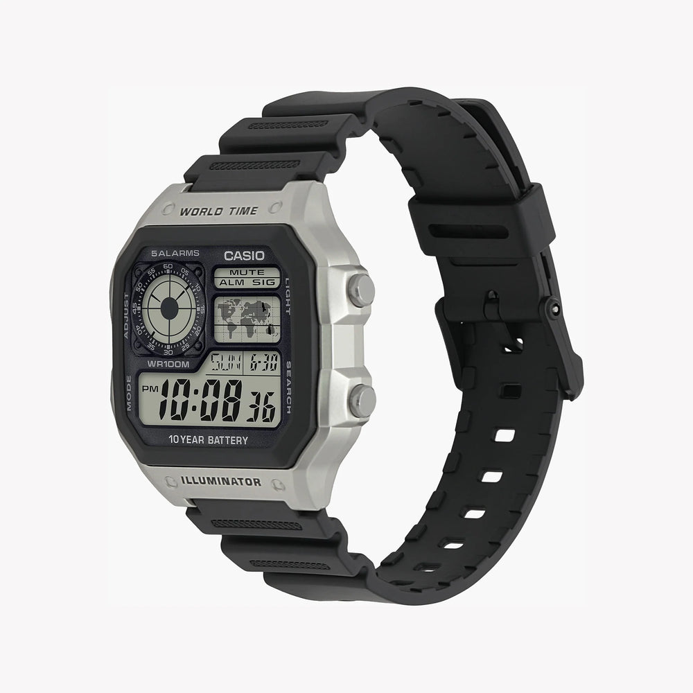 Casio Unisex Silver Stainless Steel Watch, Black Silicone | Ae-1200wh-1cvcf by i-watch