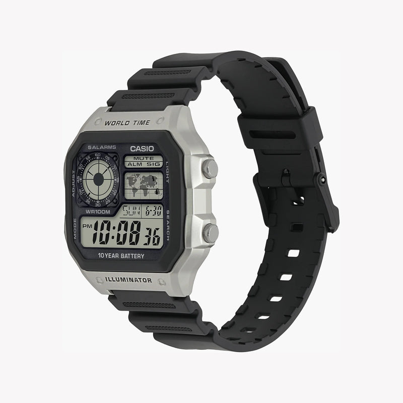Casio Unisex Silver Stainless Steel Watch, Black Silicone | Ae-1200wh-1cvcf by i-watch