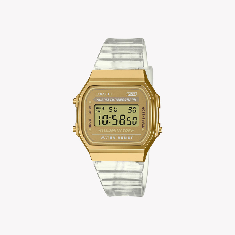 CASIO A168XESG-9A DIGITAL TIMEPIECE - BOLD GOLD SPLASH WITH SPORTY ELEGANCE