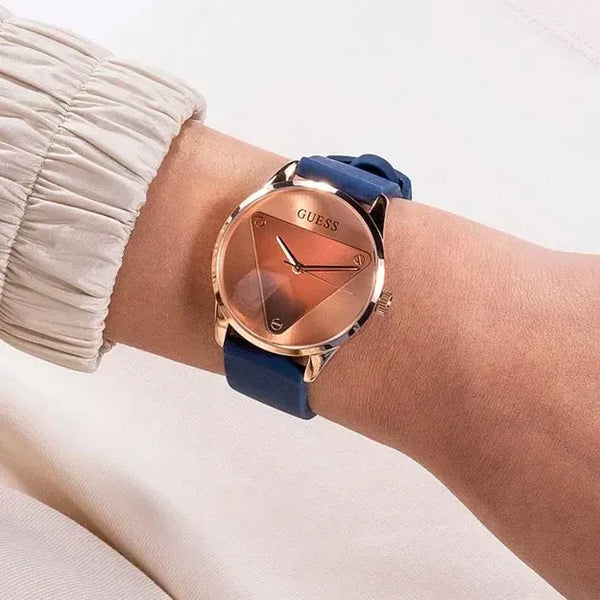 Guess Women's Rose Gold Watch, Blue Rubber Band | Gw0509l1 by i-watch