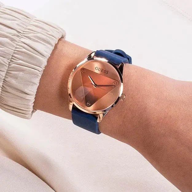 Guess Women's Rose Gold Watch, Blue Rubber Band | Gw0509l1 by i-watch