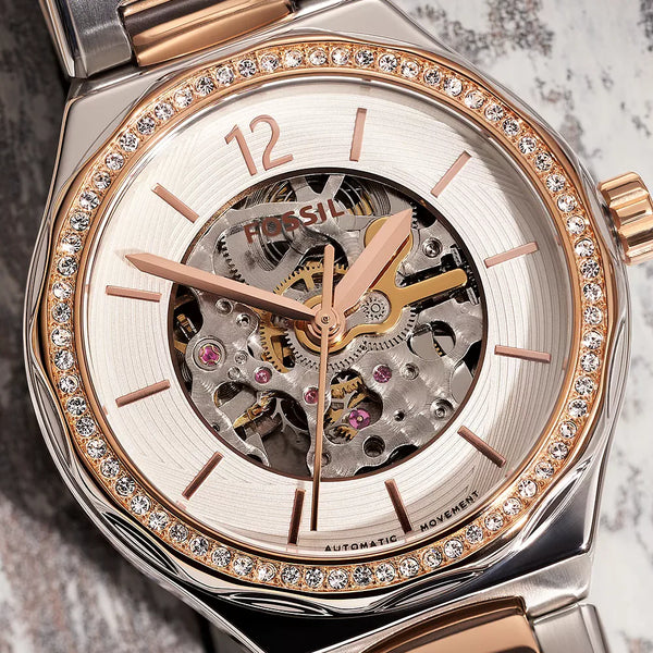 Fossil Women's Silver & Rose Gold Watch, White Silver Dial | Bq3780 by i-watch