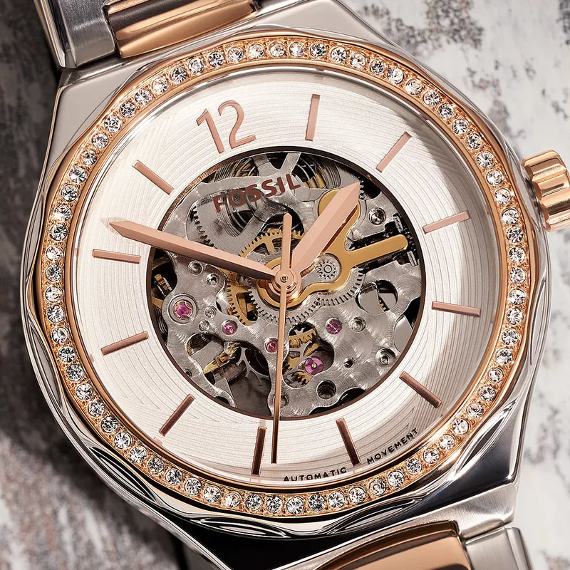 Fossil Women's Silver & Rose Gold Watch, White Silver Dial | Bq3780 by i-watch
