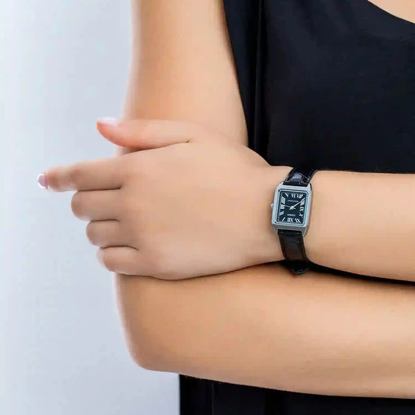 CASIO Women's Watch with Silver Chrome Plated Case and Black Leather Band-i-Watch-2