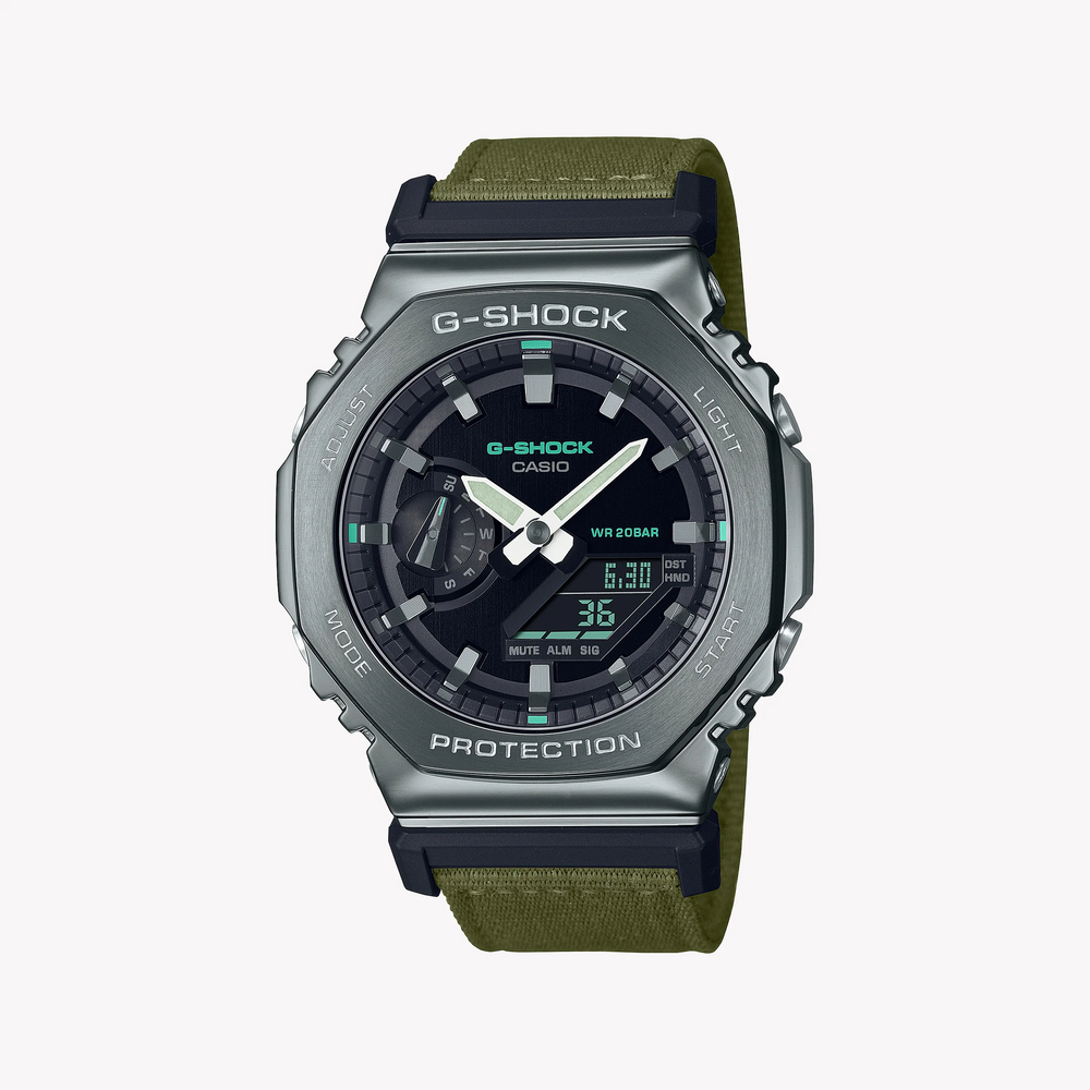 G-Shock Men's Green Fabric Watch, Silver Case | Gm-2100cb-3adr by i-watch