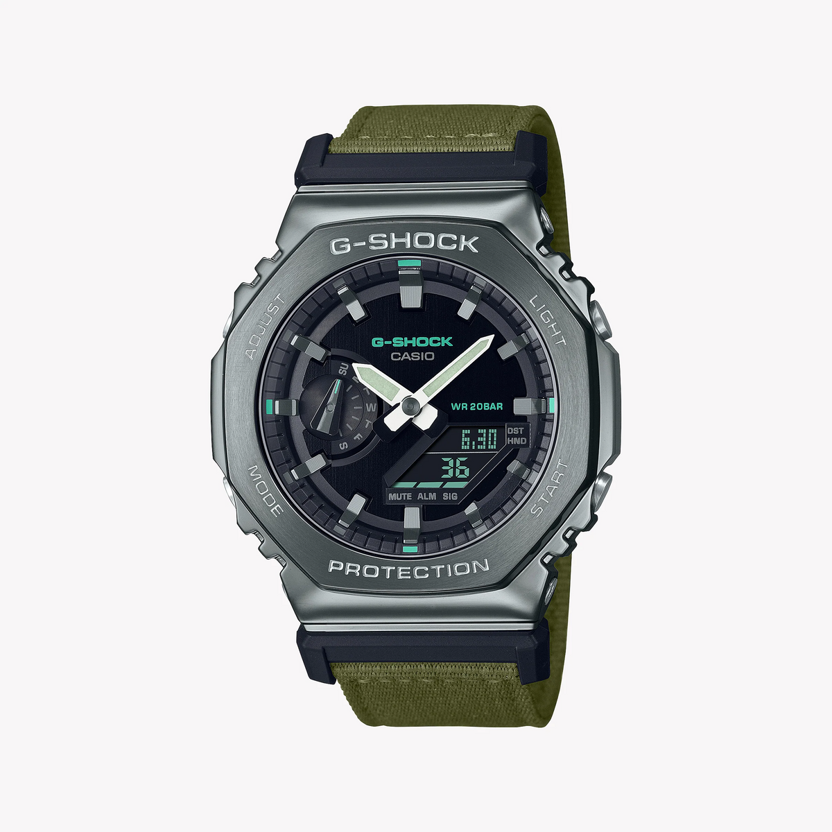G-Shock Men's Green Fabric Watch, Silver Case | Gm-2100cb-3adr by i-watch