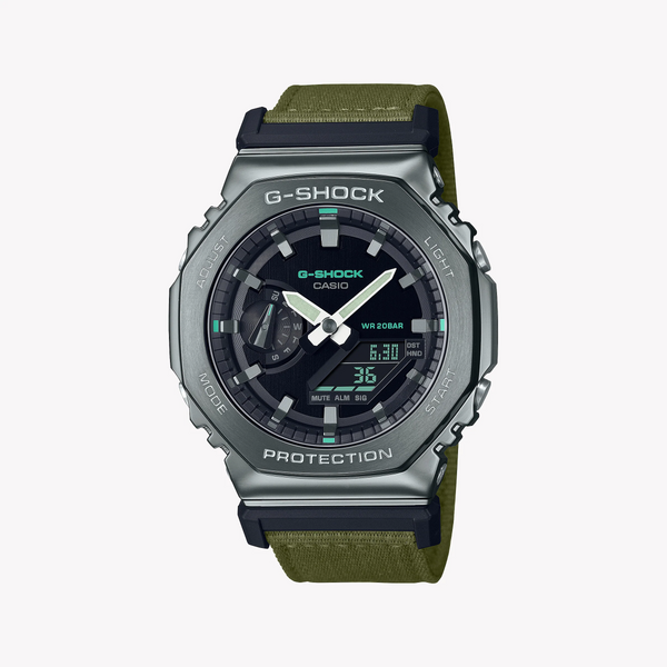 G-Shock Men's Green Fabric Watch, Silver Case | Gm-2100cb-3adr by i-watch