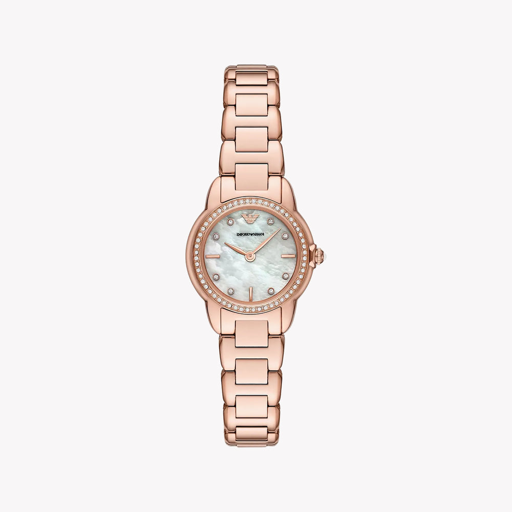 Emporio Armani Ladies Mia Rose Gold Mother Of Pearl Dial Watch AR11671