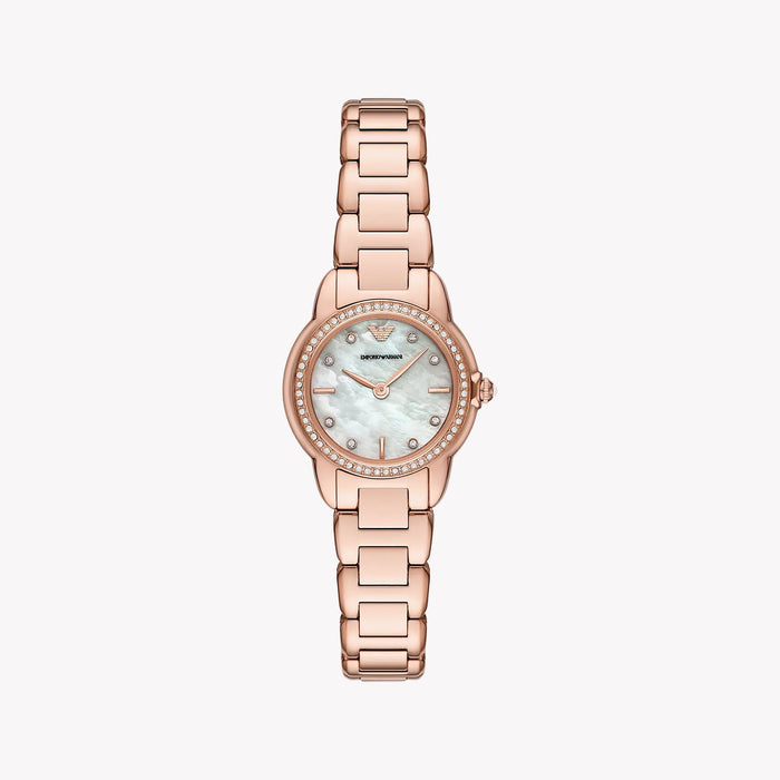 Emporio Armani Ladies Mia Rose Gold Mother Of Pearl Dial Watch AR11671