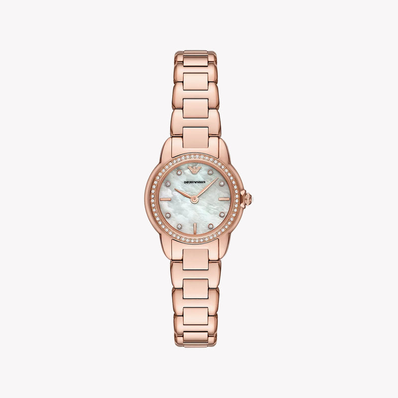 Emporio Armani Ladies Mia Rose Gold Mother Of Pearl Dial Watch AR11671