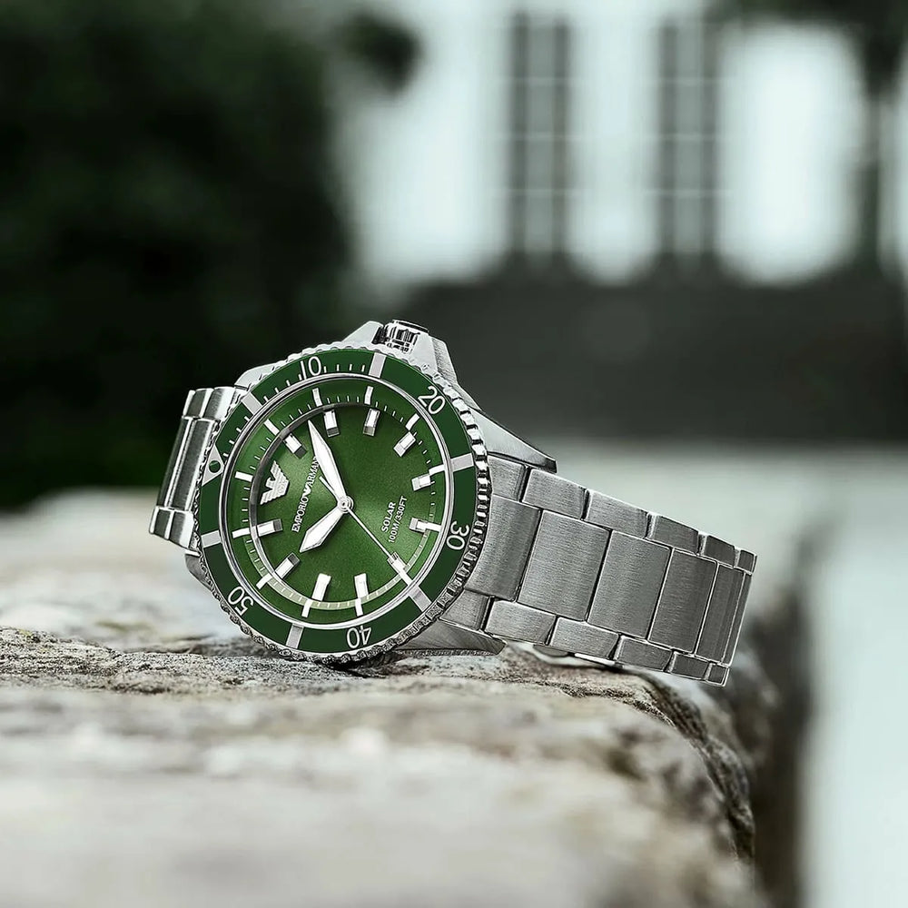 Emporio Armani World Explorer Solar-Powered Three-Hand Stainless Steel Watch AR11698