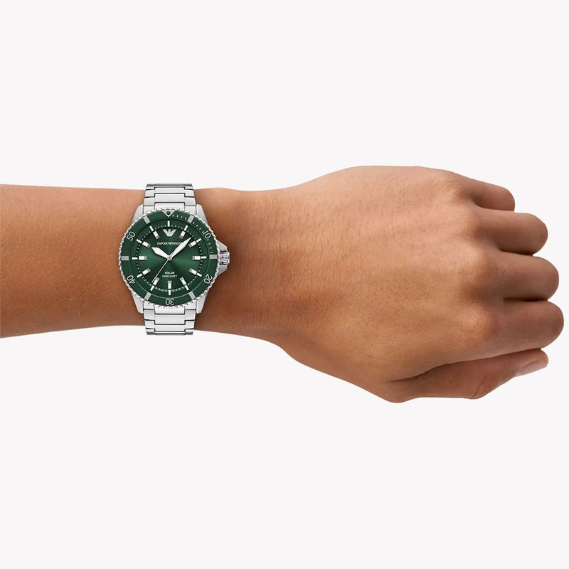 Emporio Armani World Explorer Solar-Powered Three-Hand Stainless Steel Watch AR11698