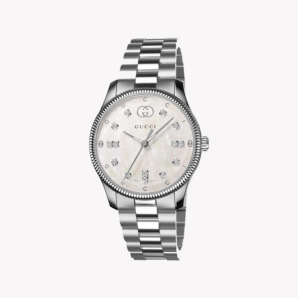 Gucci Women's Silver Stainless Steel Watch, White Dial | Ya1265064 by i-watch