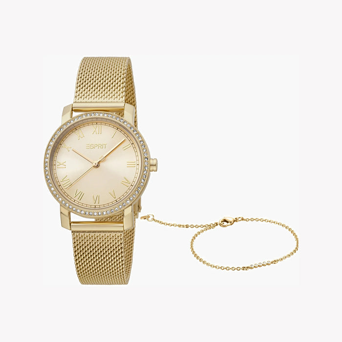 Esprit Women's Gold Stainless Steel Watch, Champagne Dial | Es1l083m0015
