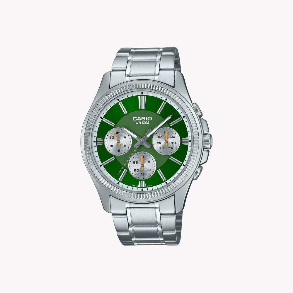 Timeless Elegance Men's Stainless Steel, Green Dial | Mtp-1375pd-3avef by i-watch