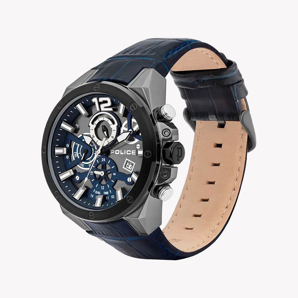 Police Men's Black Leather Watch, Blue Dial | Pl-15711jsub_03 by i-watch