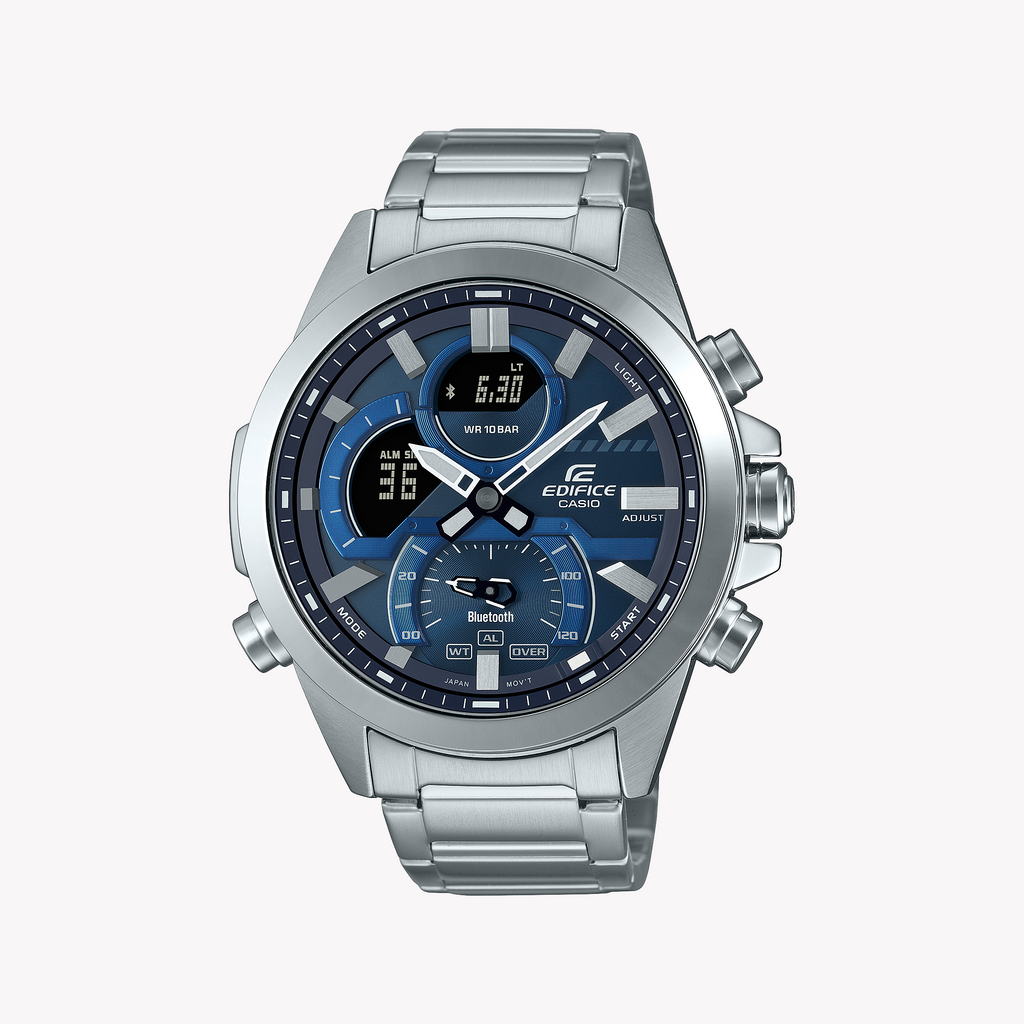 CASIO EDIFICE ECB-30D-2ADF - DYNAMIC ELEGANCE MEETS INNOVATIVE PERFORMANCE Men's Watch with stainless steel band and striking blue dial