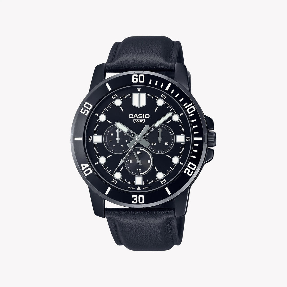 Casio Men's Black Stainless Steel Watch, Leather Band | Mtp-Vd300bl-1eudf by i-watch