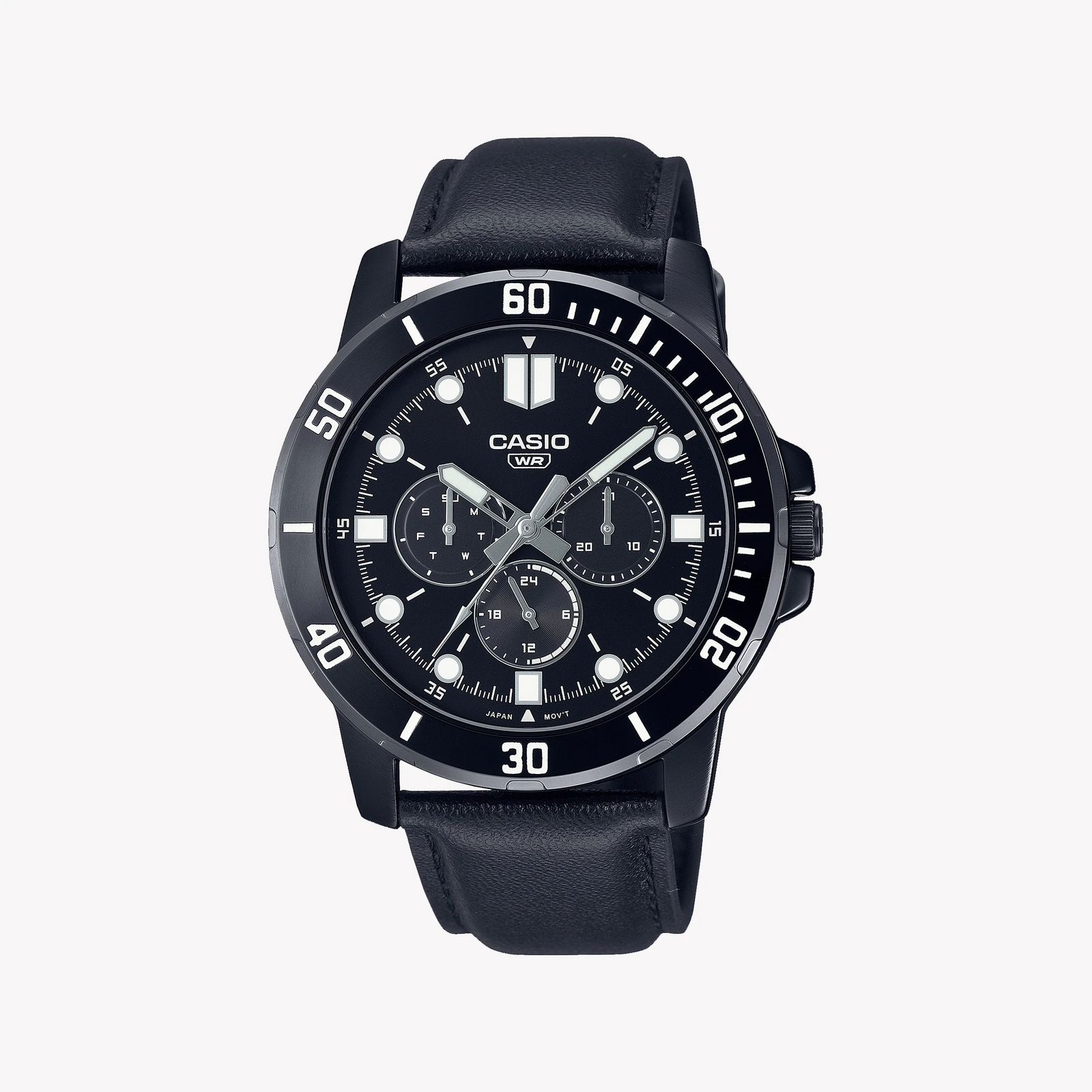 Casio Men's Black Stainless Steel Watch, Leather Band | Mtp-Vd300bl-1eudf by i-watch