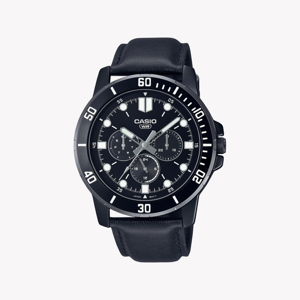 Casio Men's Black Stainless Steel Watch, Leather Band | Mtp-Vd300bl-1eudf by i-watch