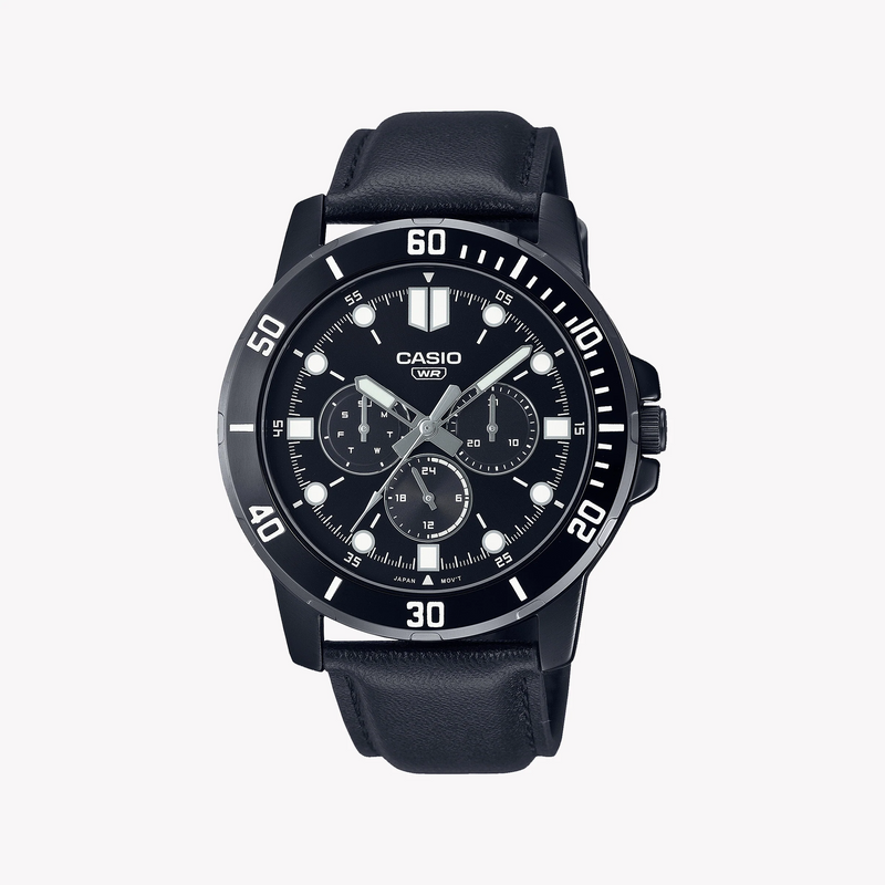 Casio Men's Black Stainless Steel Watch, Leather Band | Mtp-Vd300bl-1eudf by i-watch