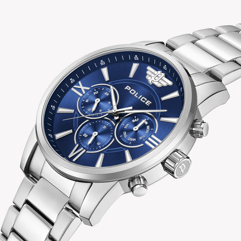 Police Unisex Silver Stainless Steel Watch, Blue Dial | Pewjk0004404 by i-watch