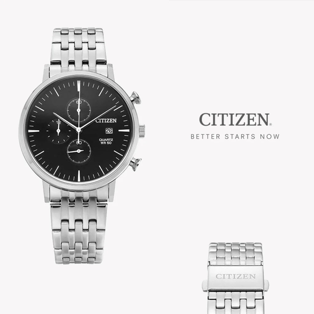 Citizen Men's Silver Stainless Steel Watch, Black Dial | An3610-55e by i-watch